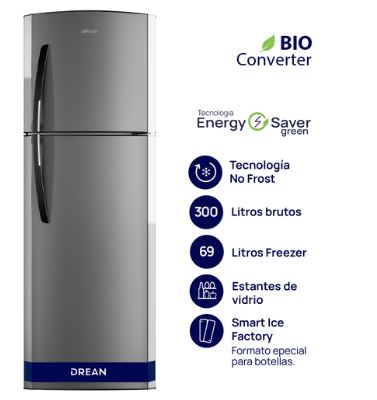 Heladera 300Lts Drean No Frost con estantes de vidrio RDA300FHRT -Puerta Gris/Lat Oscuro /Garantia 1 año