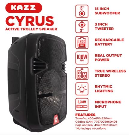 Parlante Portatil CYRUS 100W Kazz- bt 