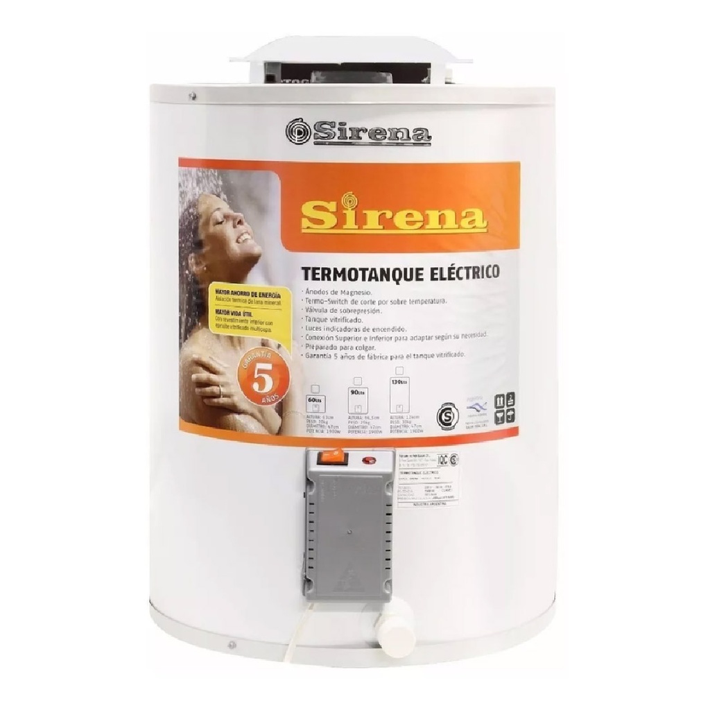PS-Termotanque elec 60lts Sirena TE-AR60 Blanco carga sup/inf