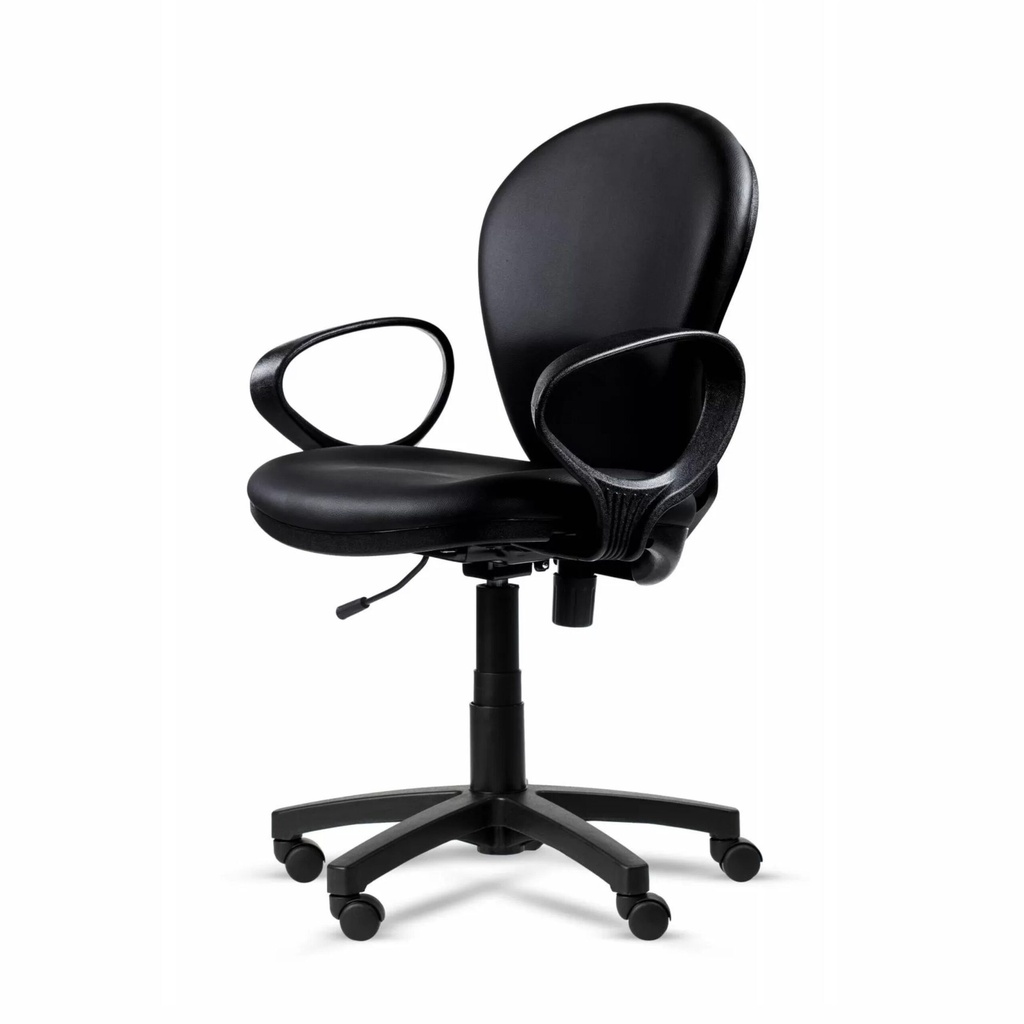 Silla giratoria Oficina Regulable milenium c/apoya brazos cuerina negro base plastico