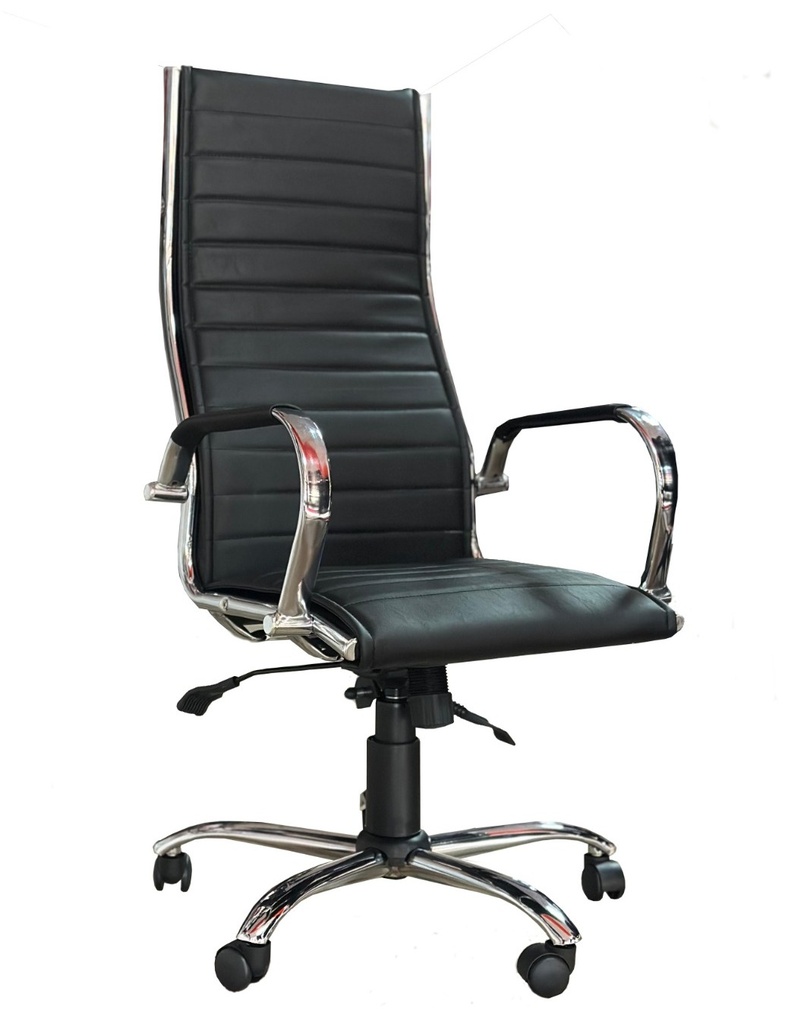 Silla giratoria Oficina Beta cuerina c/apoya brazos negra- base cromada