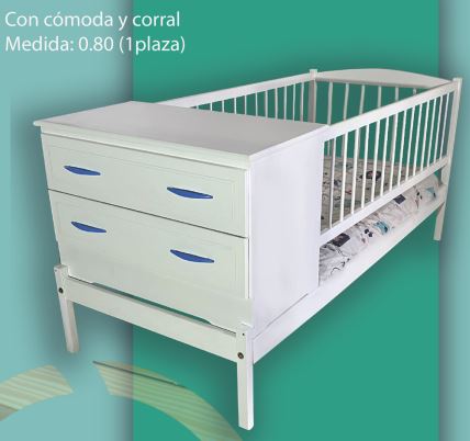 Cuna Funcional TK 0.80 B013 con cómoda y corral  -blanca/Terminado