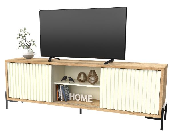 Rack TV Varillado delos con 2 puertas DRO08RNBL- roble natural/Terminado