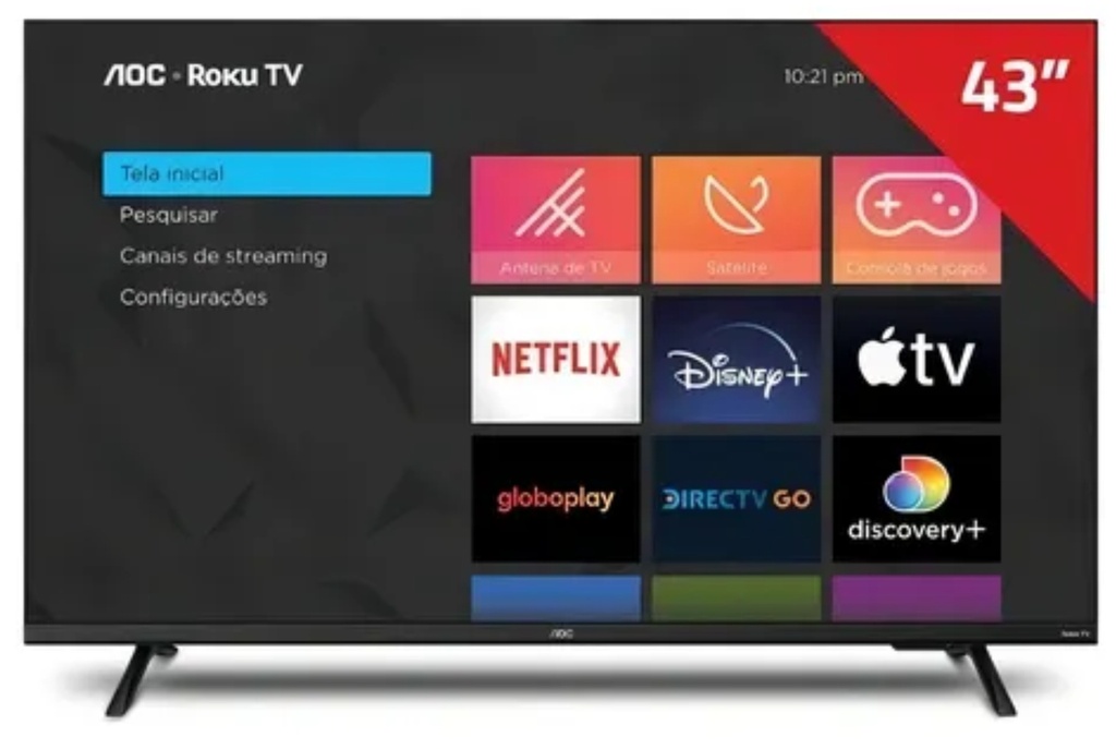 TV 43" HD Smartv led Roku 43S5135/77G AOC