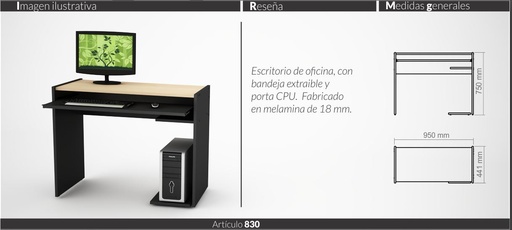 Escritorio Piro 830E 095x44x75 negro haya/Terminado