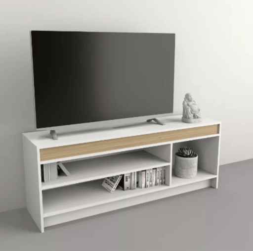 L Rack TV 1.35 Table´s 1150 Melamina blanco-olmo/Art en Liquidacion con detalles  