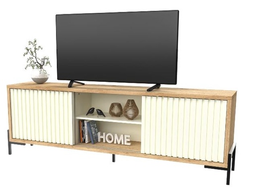 [DRO08RNBL] Rack TV Varillado delos con 2 puertas DRO08RNBL- roble natural/Terminado